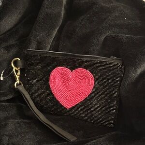 Kirkland Signature Black Sequin beaded Wristlet with Pink Heart